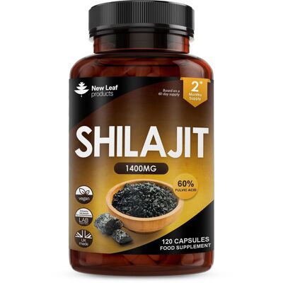 Cápsulas de Shilajit 1400 mg con 60% de ácido fúlvico - 120 Cápsulas de Shilajit Himilayan de alta potencia