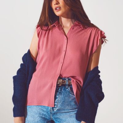 Bluse mit Rüschen Kurzarm in Pink