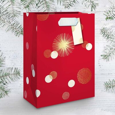 Small red, white and gold polka dot gift bag