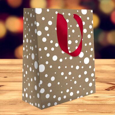 Kraft Christmas gift bag with white dots Small format