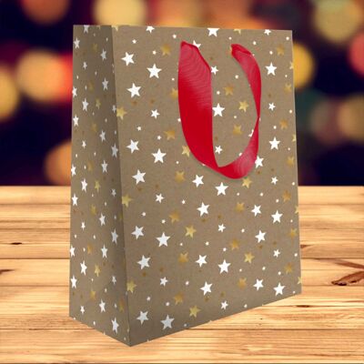 Bolsa regalo navidad kraft estrellas doradas Pequeño formato