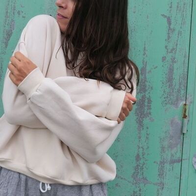 Sweat Femme Oversize Crop Molletonné Couleur - Café Creme