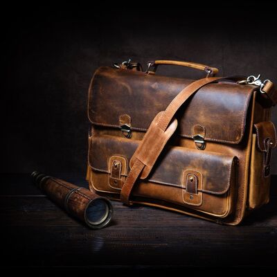 Top Grain Leather Briefcase Laptop Office Bag Handmade / Balsam Fir