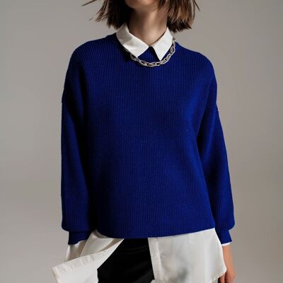 Blue chunky knitted relaxed Jumper