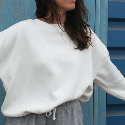 Sweat Femme Oversize Crop Molletonné - Couleur Blanc
