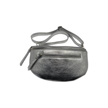 SAC BANANE 2 FERMETURES  CUIR GRAINE 30CM ARGENT 1