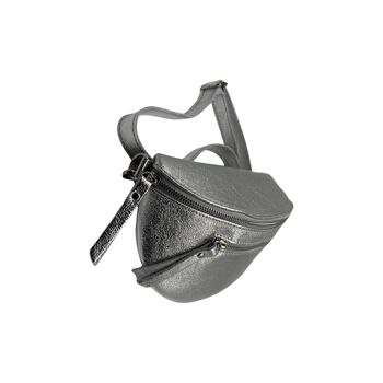 SAC BANANE 2 FERMETURES  CUIR GRAINE 30CM ARGENT 2