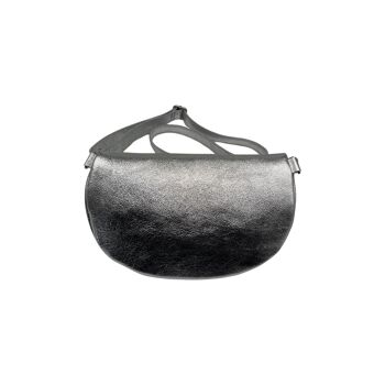 SAC BANANE 2 FERMETURES  CUIR GRAINE 30CM ARGENT 3