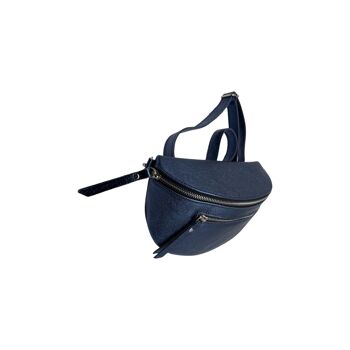 SAC BANANE 2 FERMETURES  CUIR GRAINE 30CM BLEU METALISE 2