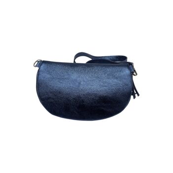 SAC BANANE 2 FERMETURES  CUIR GRAINE 30CM BLEU METALISE 3