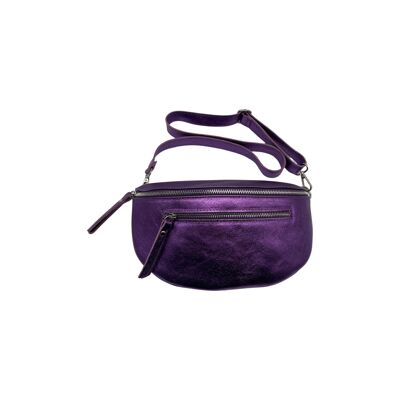 RIÑONERA 2 CREMALLERAS PIEL GRANULADA 30CM MORADO METALIZADO