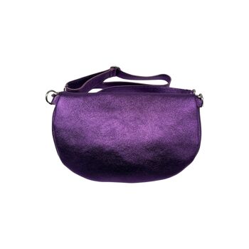 SAC BANANE 2 FERMETURES  CUIR GRAINE 30CM VIOLET METALISE 3