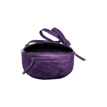 SAC BANANE 2 FERMETURES  CUIR GRAINE 30CM VIOLET METALISE 4