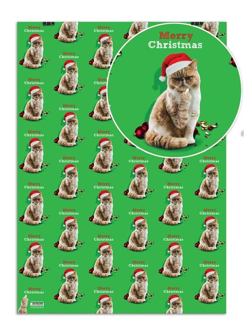 Christmas Gift Wrap - Merry Christmas Cat Finger **Pack of 2 Sheets Folded** by Brainbox Candy
