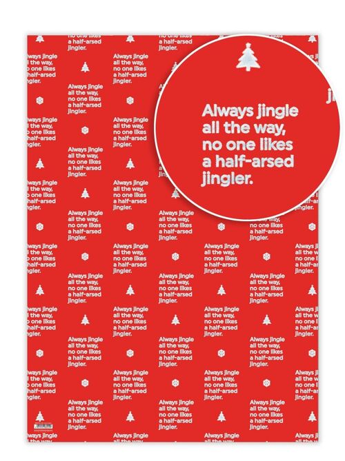 Christmas Gift Wrap - Half Arsed Jingler **Pack of 2 Sheets Folded** by Brainbox Candy