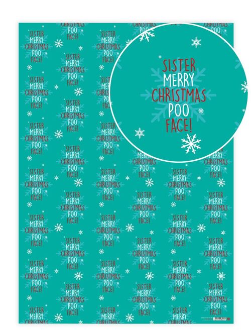 Christmas Gift Wrap - Sister Poo Face **Pack of 2 Sheets Folded** by Brainbox Candy