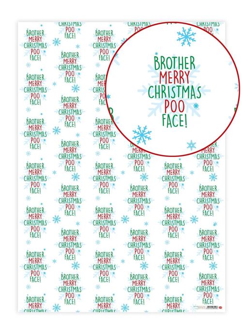 Christmas Gift Wrap - Brother Poo Face **Pack of 2 Sheets Folded** by Brainbox Candy