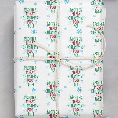 Christmas Gift Wrap - Brother Poo Face **Pack of 2 Sheets Folded** by Brainbox Candy