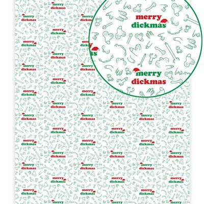 Papel de regalo de Navidad - Merry Dickmas **Paquete de 2 hojas plegadas** de Brainbox Candy