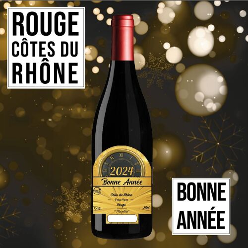 Vin cadeau Réveillon "Nouvel an"  - AOC Côtes du Rhône ROUGE 75cl