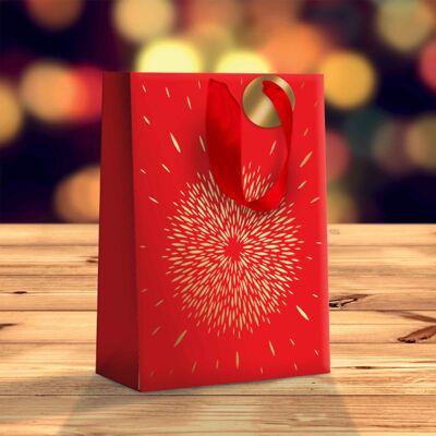 Grande borsa da regalo di natale dei fuochi d'artificio d'oro