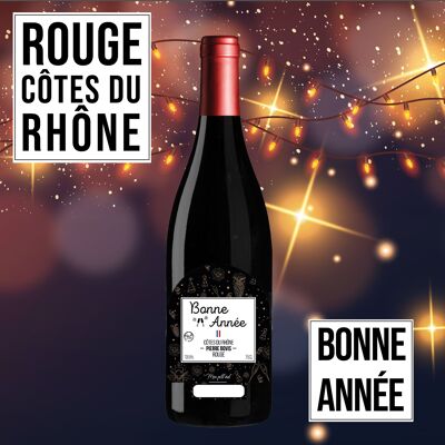 Vin cadeau Réveillon "Nouvel an"  art deco - AOC Côtes du Rhône ROUGE 75cl