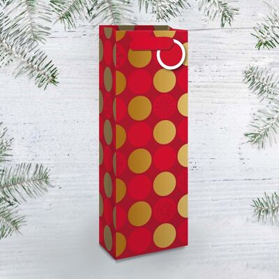 Red bottle gift bag with gold polka dots