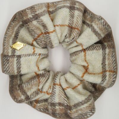 Beige tartan wool scrunchie - Solange