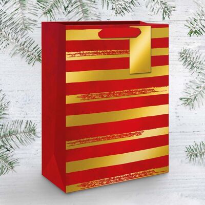 Large format gift bag with red and gold stripes