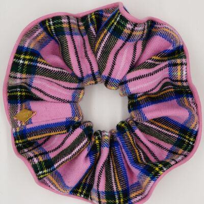 Pink tartan wool scrunchie - Solange