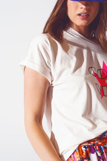 T-shirt Boat Neack avec texte Good Vibe en blanc et rose 5