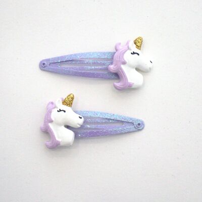 Hair barrettes for children, Duo 2 pieces Unicorns Beauties