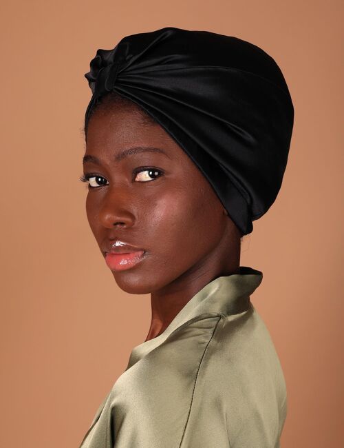 Turban de nuit pour cheveux pour sommeil paisible. Couleur noir