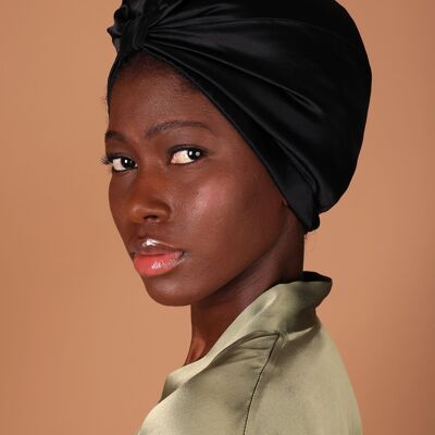 Night turban for hair for peaceful sleep. Black color