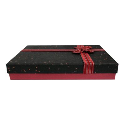 Textured Burgundy Box With Striped Ribbon Gift Box