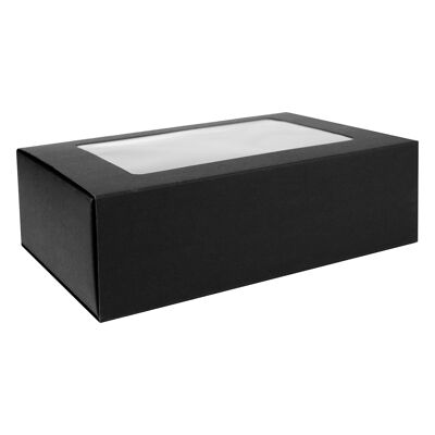 Paquete de 12 cajas de regalo deslizables de papel kraft negro con tapa de ventana transparente