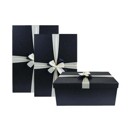 Set of 3 Rigid Black Gift Boxes Brown Interior Satin Ribbon