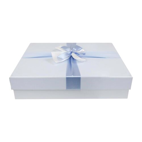 Single Baby Blue Gift Box, Brown Interior Satin Ribbon