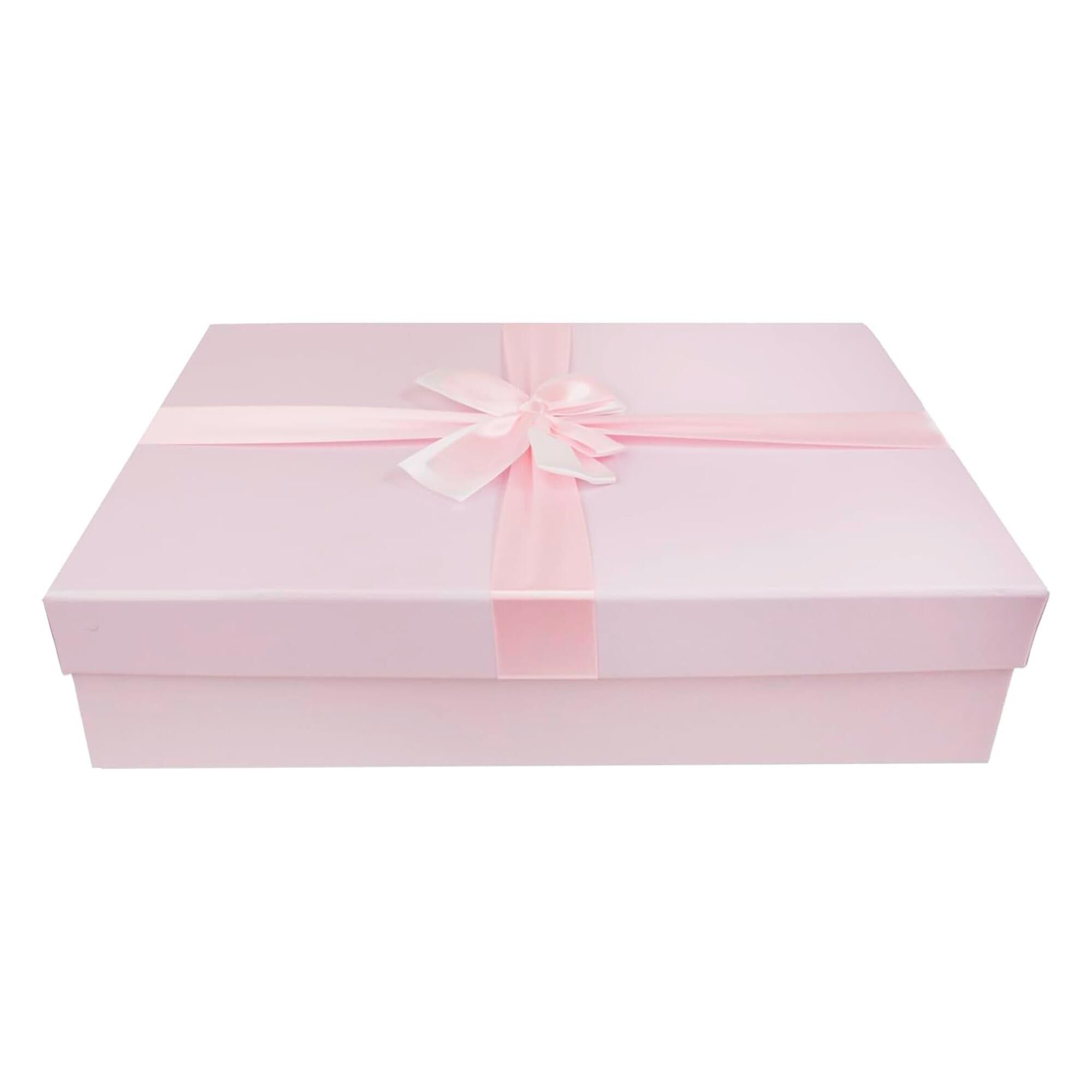 Caja de regalo individual en rosa bebé, cinta de raso interior marrón