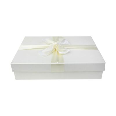 Single Ivory Rigid Gift Box, Brown Interior, Satin Ribbon