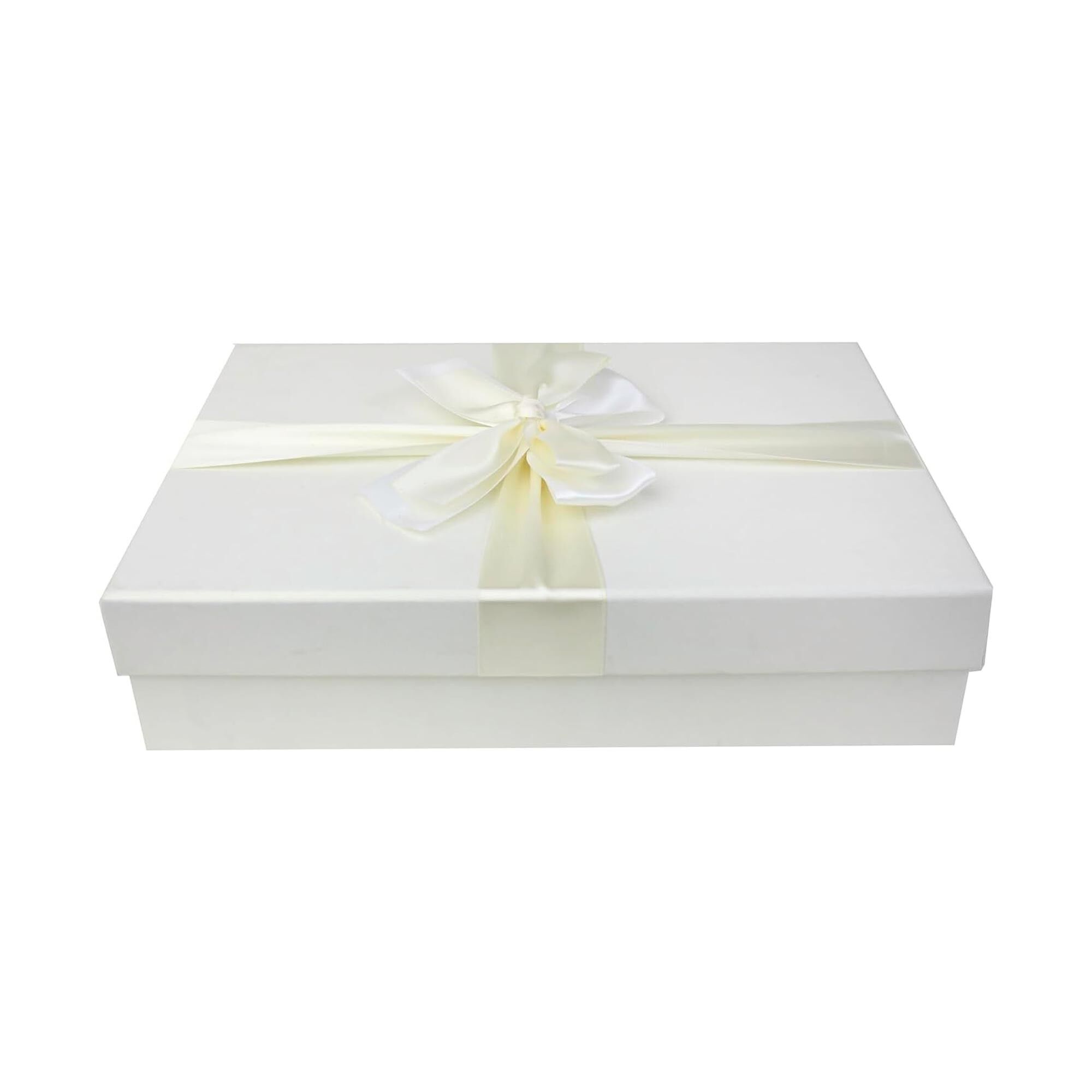 Single Ivory Rigid Gift Box, Brown Interior, Satin Ribbon