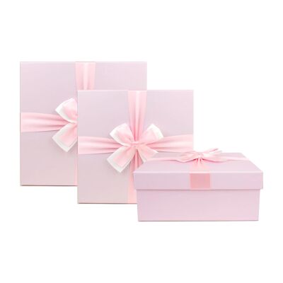 Set Of 3 Baby Pink Gift Boxes Brown Interior Satin Ribbon