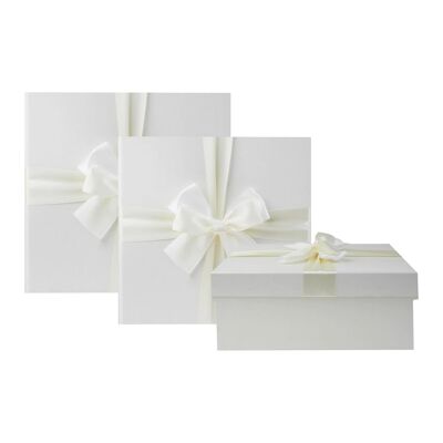 Set Of 3 Ivory Gift Boxes Brown Interior Satin Ribbon