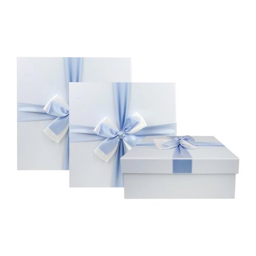 Set Of 3 Baby Blue Gift Boxes Brown Interior Satin Ribbon