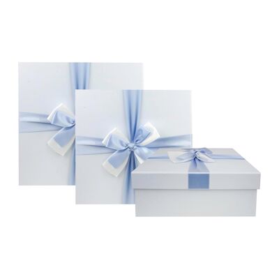 Set Of 3 Baby Blue Gift Boxes Brown Interior Satin Ribbon