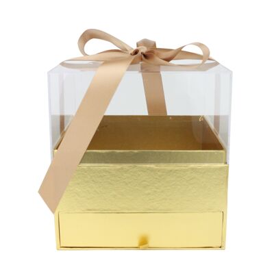 Gold Box with Drawer, Acrylic Lid, Ribbon - Single