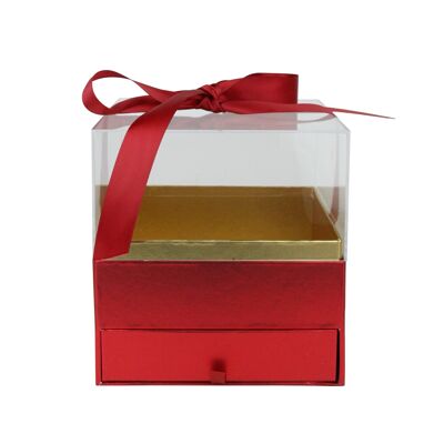 Red Box with Drawer Acrylic Lid Ribbon - Single