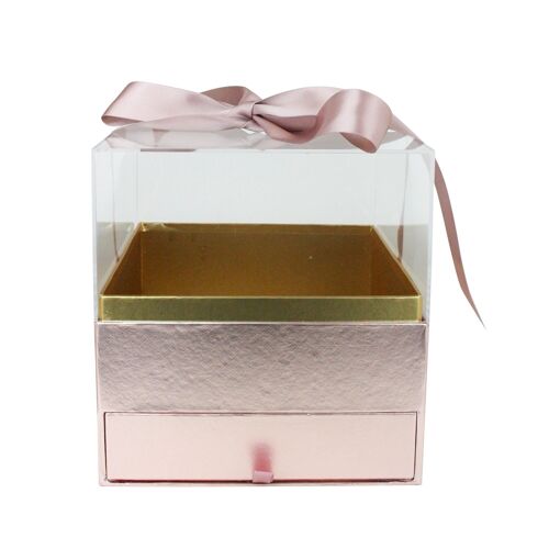 Pink Box with Drawer Acrylic Lid Ribbon - Single