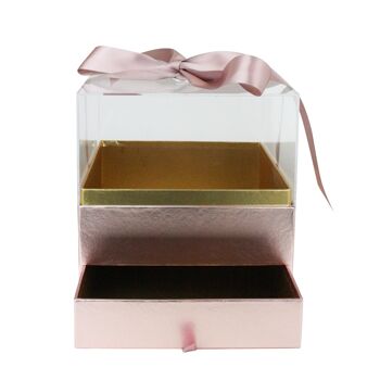 Boîte rose avec ruban de couvercle en acrylique pour tiroir - Unique 2