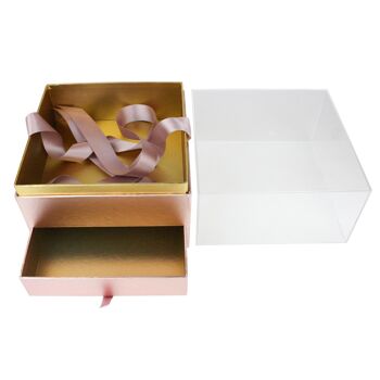 Boîte rose avec ruban de couvercle en acrylique pour tiroir - Unique 5
